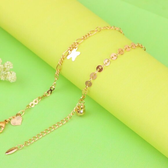 "Rose Gold Butterfly Charm Anklet in Dual Link Design, XPAL1189 - Picture 2 of 12